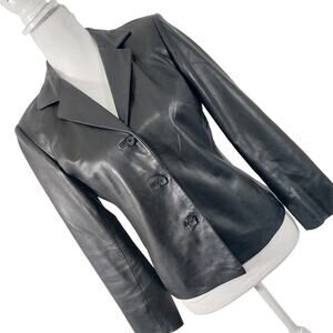 TALBOTS PETITES! LUXE BLACK GENUINE LEATHER TAILORED JACKET, COAT, BLAZER! SZ 4P